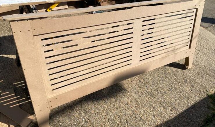 Custom MDF radiator cover with slatted front grille built in Clayhall.